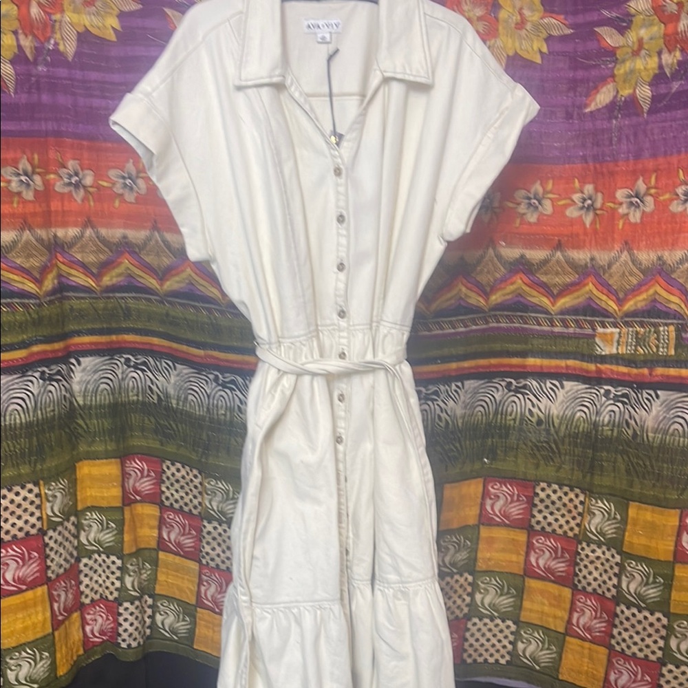 Ava & Viv White Casual Midi Sundress with Notched Collar